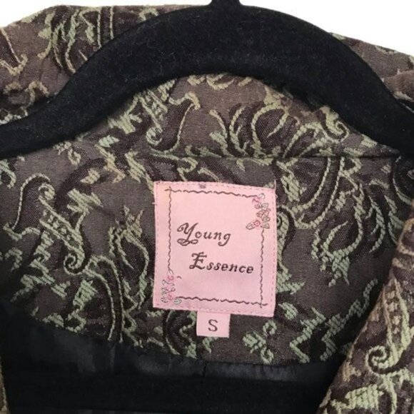 Young Essence Brown Green Embroidered Coat Small - Picture 10 of 12